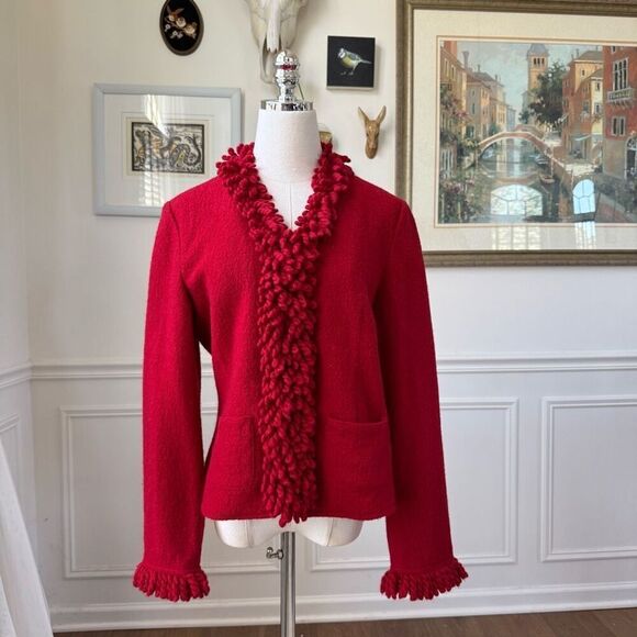 Vintage 90s Talbots Red Boiled Wool Blazer S - Picture 1 of 10